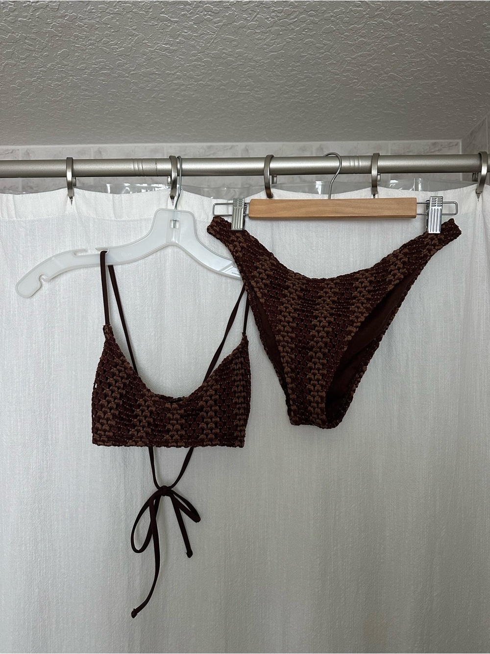 No Boundaries Brown Crochet Two-Piece Bikini Set